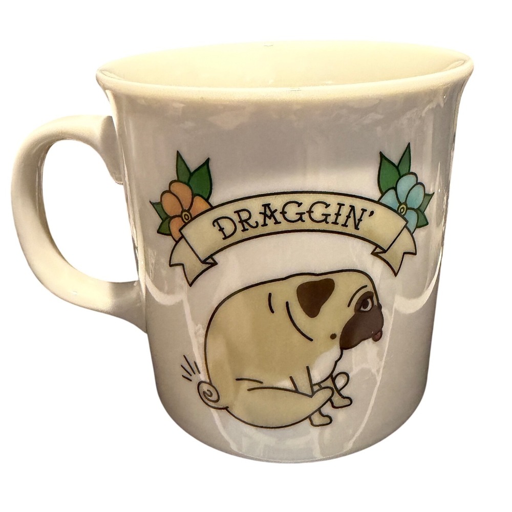 Fred & Friends Coffee Mug Draggin Pug Dog Illustration Ceramic